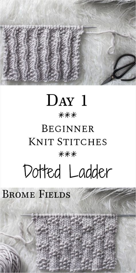 Learn how to knit the Dotted Ladder Knit Stitch in this Video Tutorial. Day 1 of the 21 Days of Beginner Knit Stitches : Brome Fields : #21daysofbeginnerknitstitches #bromefields #knittingvideo #knitstitch #beginnerknitstitch Vertical Knitting Patterns, Knitting Stitches For Scarves, Chunky Knit Stitches, 4mm Knitting Pattern, Dot Stitch Knitting, Textured Knitting Patterns, Beginner Knit Projects, Knitting Inspiration Easy, Knitting Ideas Easy