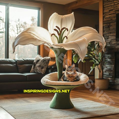 Flower shaped cat trees are the kind of quirky, whimsical home addition you didn’t know you needed. Forget those bland beige towers of carpet and sisal; these cat trees are a breath of fresh floral air. Imagine your cat lounging in a sunflower-shaped bed, or perched regally atop a tulip-inspired platform. It’s not just a … Flower Cat Tree Diy, Whimsical Cat Tree, Flower Cat Tree, Enchanted Cat Tree, Cat Sniffing Flowers, Cool Cat Trees, Cat Lounge, Whimsical Home, Home Addition