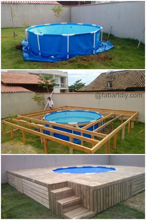 DIY Outdoor Floating Swimming Pool Deck => http://www.fabartdiy.com/diy-outdoor-floating-swimming-pool-deck/  #Outdoor, #Woodworking Piscina Diy, Deck Wood, Design Per Patio, Deck Piscina, Pelan Rumah, Swimming Pool Decks, Diy Swimming Pool, Above Ground Pool Landscaping, Backyard Pool Landscaping