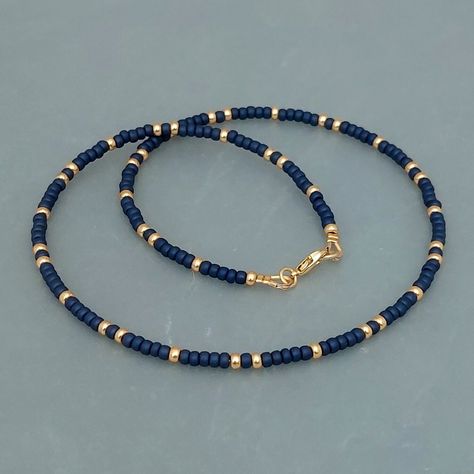 Dark Blue Seed Bead Necklace Bead Suppliers, Seed Bead Necklace, Blue Necklace, Seed Bead Bracelets, Organza Gift Bags, Matching Bracelets, Blue Beads, Blue Gold, Matching Earrings