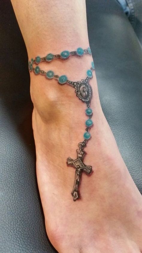 Rosary Ankle Tattoos, Rosary Tattoo Wrist, Tattoo Rosary, 29 Tattoo, Rosary Bead Tattoo, 21 Tattoo, Cross Tattoo On Wrist, Small Cross Tattoos, Rosary Tattoo