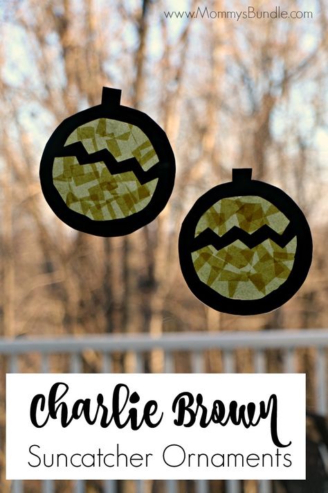 Charlie Brown Suncatcher Ornament: An easy Christmas craft for kids to make using tissue paper. Christmas Activities For Toddlers, Easy Christmas Craft, A Charlie Brown Christmas, Christmas Crafts For Toddlers, Santa Crafts, Christmas Crafts For Kids To Make, Brown Christmas, Peanuts Christmas, Christmas Events