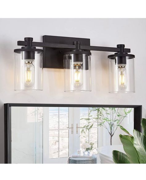 3 cup black bathroom vanity lighting Black Vanity Lights, Modern Black Vanity, Black Bathroom Light Fixtures, Vintage Bathroom Vanity, Bathroom Lights Over Mirror, Black Bathroom Light, Black Bathroom Vanity, Modern Bathroom Vanity Lighting, Modern Vanity Lighting