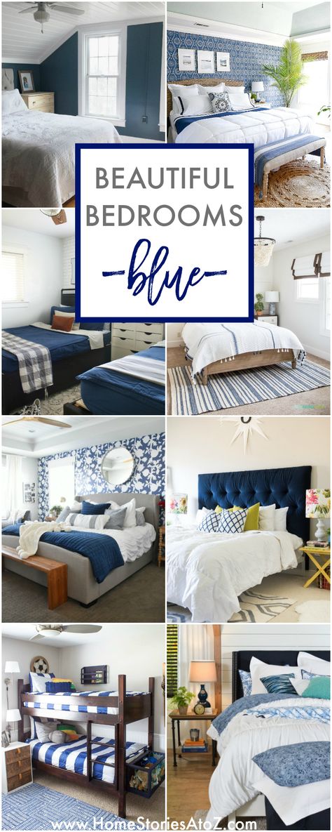 BEAUTIFUL BLUE BEDROOM DECOR IDEAS | Home Stories A to Z Blue Bedroom Decor Ideas, Girls Blue Bedroom, Vintage Inspired Bedroom, Blue Headboard, Guest Bedroom Makeover, Beautiful Bedroom Decor, Boys Bedroom Makeover, Blue Bedroom Decor, Bedroom Decor Inspiration