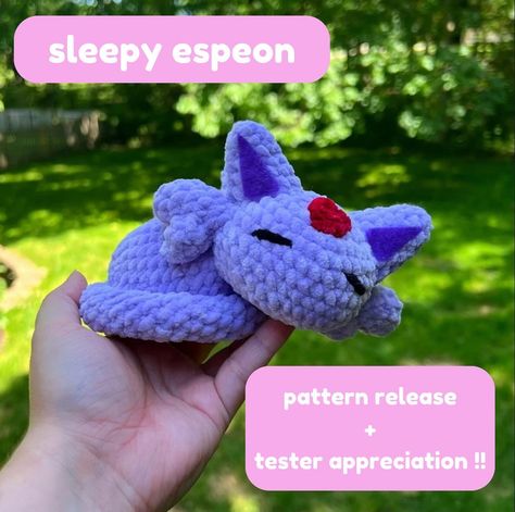 ♡ pattern release + tester appreciation!! i am so excited to announce that my sleepy espeon pattern is officially LIVE on my etsy account! it will be 10% off for the first week of its release :’) please go show my wonderful testers some love, they all worked so hard and i couldn’t have asked for better testers 🤍 🏷️ #patternrelease #crochet #crochetaddict #crochetlove #espeon #pokemon #pokémon #crochetersofinstagram #crocheter Stitches Sewing, Anime Crochet, Crochet Pour Halloween, Pokemon Crochet, Pokemon Crochet Pattern, Crochet Pokemon, Pokemon Pattern, Crochet Cute, Basic Stitches