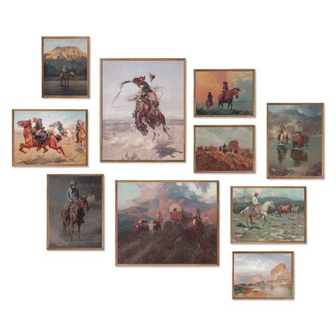 PRICES MAY VARY. 🏜️Vintage Western Wall Art:4 western art prints in 5x7inch/4 western art prints in 8x10inch/2 western art prints in 11x14inch-total 10 pieces in different size,Please measure your wall carefully before purchase to make sure you pick the right size.The western home decor is ideal as Housewarming presents or for southwest room/rustic country room/western cowboy room decor. 🏜️Western Cowboy Wall Art for Home: This southwestern wall art set containing Horse riders of mid-century& Cowboy Chic Decor, Western Boy Nursery, Vintage Western Home Decor, Old Western Decor, Southwest Room, Western Chic Decor, Western Farmhouse Decor, Southwest Interior, Room Western