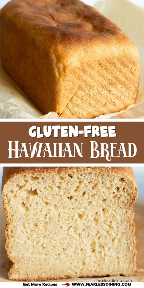 My new recipe for Gluten-Free Hawaiian Bread teaches you how to make bread with sweet Hawaiian flavors. If you have missed fluffy, sweet bread since going gluten-free, this is a must-make recipe. I share all of my tips and tricks to help you make the best bread. This homemade bread is the best and can also be made into gluten free Hawaiian rolls. They taste just like King's rolls. Gluten Free Hawaiian Bread, Gluten Free Hawaiian Rolls, Gluten Free Bread Machine, Hawaiian Bread, Homemade Gluten Free Bread, Best Gluten Free Bread, Gluten Free Yeast Free, Dessert Sans Gluten, Pain Sans Gluten