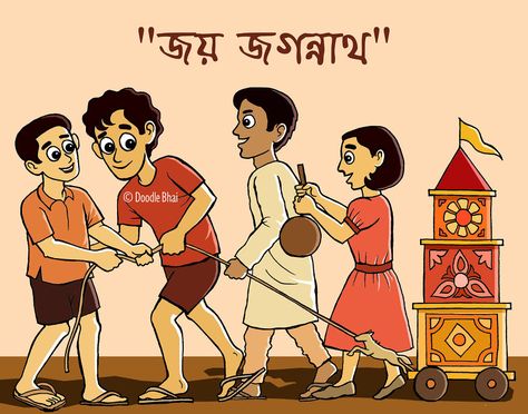 Rath Yatra (Chariot Festival) Rath Yatra Painting For Kids, Memory Illustration, Missing Them, Bengali Art, Rath Yatra, Funny Baby Quotes, Rhymes For Kids, Childhood Days, Cartoon Sketches