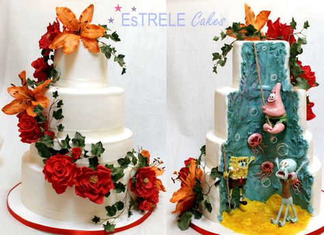 EDITOR'S CHOICE (10/5/2013) Spongebob wedding cake  by Estrele Cakes View details here: http://cakesdecor.com/cakes/88739 Spongebob Wedding, Spongebob Cake, Inside Cake, Tropical Boho, Geek Wedding, Classic Wedding Cake, Surprise Wedding, Modern Wedding Cake, Cool Wedding Cakes