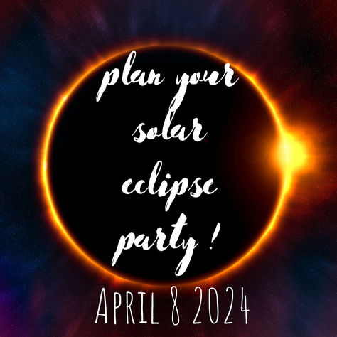 A total solar eclipse will happen in the US on April 8, 2024. Plan your eclipse party with sun and moon cookies or cakes, solar eclipse trivia, playlists (Total Eclipse of the Heart!)--and don't forget your eclipse glasses! Ideas For Solar Eclipse Party, Eclipse 2024 Party Ideas, Eclipse Party Decorations, Total Solar Eclipse 2024 Party Food, Solar Eclipse School Party, Solar Eclipse Themed Food, Solar Eclipse Decorated Cookies, Eclipse Party Activities, Solar Eclipse Party Ideas