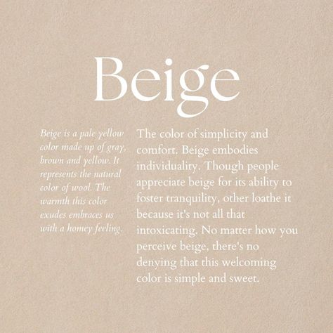 Simplicity & comfort. 🤍 f e m i e l l a . c o m . . . . . . . . . . . . #beige #simplicity #comfort #color #aesthetic #fyi Burst Of Color Aesthetic, Color Definition Aesthetic, Beige Meaning, Colour Descriptions, Canvas Templates, Beige Painting, Beige Comforter, Colors Aesthetic, Color Aesthetic