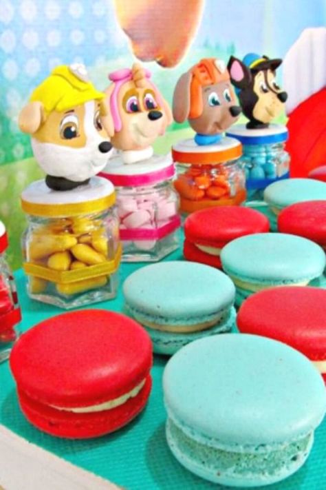 Take a look at this fun Paw Patrol birthday party! The macarons are awesome! See more party ideas and share yours at CatchMyParty.com #catchmyparty #partyideas #pawpatrol #pawpatrolparty Paw Patrol Macarons, Paw Patrol Birthday Party Ideas, Birthday Paw Patrol, Candy Bar Birthday, Paw Patrol Cake, Paw Patrol Birthday Party, Patrol Party, Party Labels, Paw Patrol Party