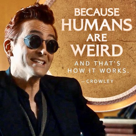 Crowley Funny, Good Omens Quotes, Yas Queen, Good Omens Book, Star Crossed Lovers, Terry Pratchett, Good Omens, Michael Sheen, Neil Gaiman