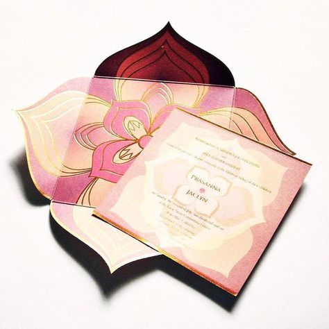 Our foil pressed lotus design in blush, peach, pink... . . . . #gold #stationery #floral #lotus #blush #summer #couture #detailsmatter #details #invitation #weddingday #bestdayever #golden #luxewedding #luxury #custom #design #designer #ohsopretty #classic #helloazure #southasianwedding #southasianwedding Lotus Card Design, Indian Branding, Egypt Wedding, Zen Wedding, Buddhist Wedding, Lotus Wedding, Chinese Wedding Invitation, Wedding Gown Accessories, Birth Celebration