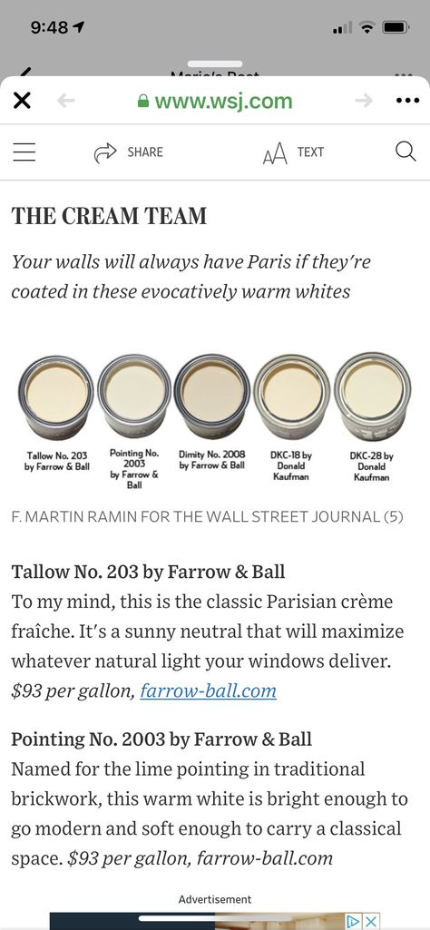 Farrow And Ball Tallow, Tallow Farrow And Ball, Tailor Tack, Cream Paint, Farrow And Ball, Romantic Bedroom, Farrow Ball, Color Ideas, Wall Colors