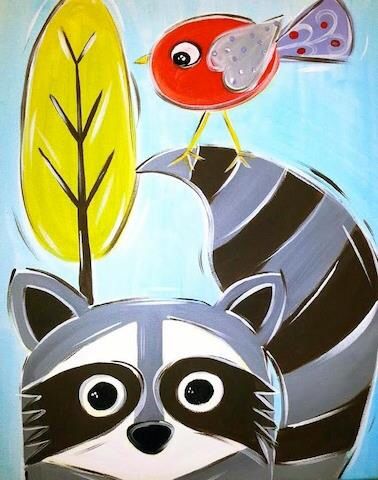 Raccoon Cute Raccoon Painting Easy, Raccoon Painting, Rocky Raccoon, Kids Painting Party, Raccoon Art, Kids Canvas, Easy Canvas Painting, Camping Art, Art Drawings For Kids