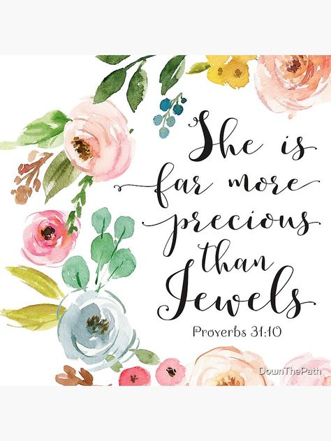 "She is Far More Precious Than Jewels, Proverbs 31:10" Tote Bag by DownThePath | Redbubble Bible Journal Stickers, Proverbs 31 10, Jesus Girl, Bible Verses For Women, Christian Crafts, Verse Wall Art, Inspirational Bible Quotes, Bible Verse Wall, Living Room Bathroom