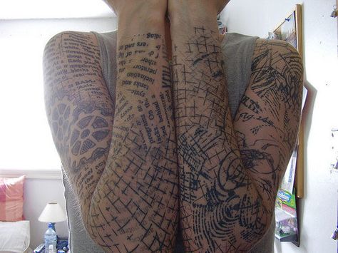 This mish mosh of overlapping text and diagrams is confusing, delightful, and ironically simple. | 27 Themed Tattoo Sleeves That Are Basically Works Of Art Tattoo Skin, Intricate Tattoo, Text Tattoo, Octopus Tattoo, Living Art, Sleeves Ideas, Tattoo Work, Skin Art, Tattoo You