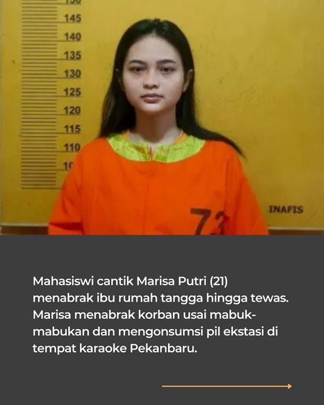 Mahasiswi cantik Marisa Putri (21) menabrak ibu rumah tangga hingga tewas. Marisa menabrak korban usai mabuk-mabukan dan mengonsumsi pil ekstasi di tempat karaoke Pekanbaru. - - #LakaLantas #Pekanbaru #MahasiswiTabrakIbuIbu #Narkotika #Karaoke #mdkty Tempat Karaoke, Pekanbaru, Karaoke, On Instagram, Quick Saves, Instagram