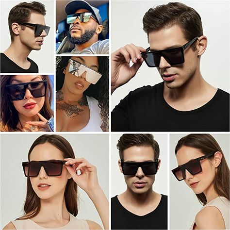 LYZOIT Square Oversized Sunglasses for Women Men Big Flat Top Fashion Shield Large UV Protection Rimless Shades American Flag Sunglasses, Big Sunglasses, Shield Sunglasses, Cool Sunglasses, Stylish Sunglasses, Oversized Sunglasses, Sunglasses For Women, Flats Top, Fashion Flats