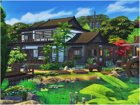 Sims 4 Japanese House, Japanese Farm, Chinese Mansion, Modern Japanese House, Asian House, Sims Ideas, Winter Wood, Sims 4 Build, Island Living