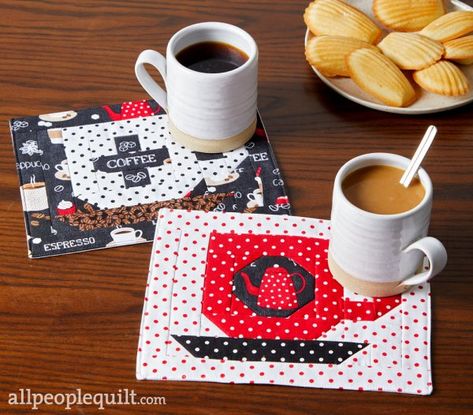 Coffee Mug Rugs - American Patchwork & Quilting American Patchwork And Quilting, Pinwheel Block, Mug Rug Patterns, Timeless Treasures Fabric, How To Make Coasters, Wine Coasters, Handmade Coasters, Patchwork Quilting, Coffee Print