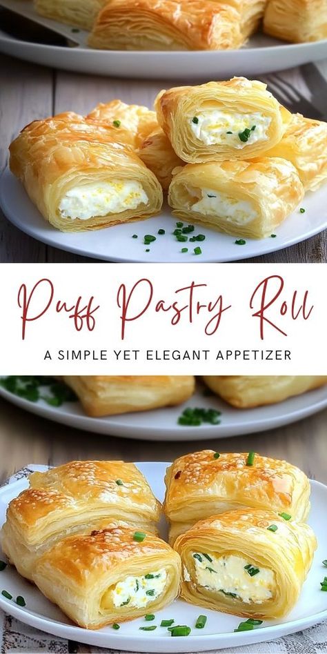 Puff Pastry Rolls with Cream Cheese Recipe Ingredients: For the Puff Pastry Rolls: 600g (21.16 oz) puff pastry 300g (10.6 oz) cream cheese 2 cloves garlic, minced 200g (7 oz) feta cheese, crumbled 100g (3.5 oz) pressed cheese, grated Puff Pastry Rolls, Cheese Appetizers Easy, Cream Cheese Puffs, Pastry Rolls, Easy Puff Pastry Recipe, Cream Cheese Puff Pastry, Cream Cheese Recipe, Puff Pastry Appetizers, Cheese Puff Pastry