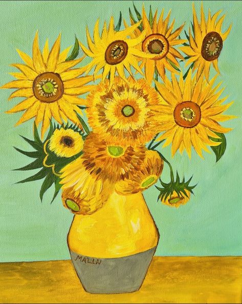 Sunflowers - van gogh Van Gogh Sunflowers Drawing, Sunflowers Van Gogh, Van Gogh Flower Paintings, Sunflower Drawing, Van Gogh Sunflowers, Paintings Famous, Arte Van Gogh, 2nd Grade Art, Van Gogh Paintings