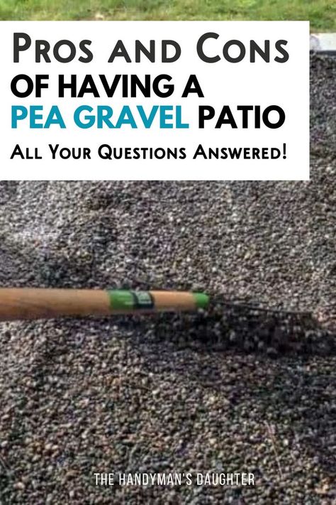 A pea gravel patio is cheap and easy to install and maintain! But it has a few drawbacks. Learn all the pea gravel patio pros and cons here! Concrete Pavers With Gravel, Diy Patio Cheap, Pea Gravel Fire Pit Area Diy, Diy Gravel Patio Cheap, How To Make A Gravel Patio, Pebble Patio Ideas On A Budget, Pea Gravel In Garden, French Courtyard Garden Ideas Pea Gravel, Fire Pits With Pea Gravel