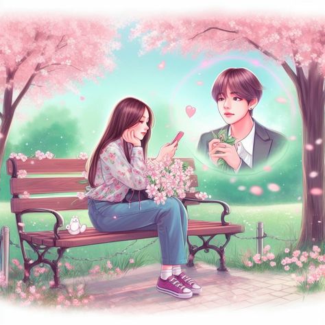 Taehyung Girlfriend, 3d Couple, Korean Couples, Chinese Art Painting, Anime Stars, Taehyung Fanart, Diy Clothes And Shoes, Kpop Drawings, Cute Couple Cartoon