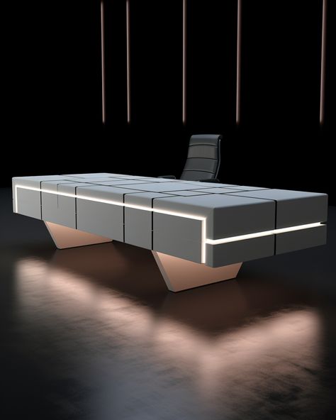 This set of images asks MidJourney to dream up futuristic and minimalist executive desks befitting a modern future. Futuristic Desk, Futuristic Table, Front Desk Design, Executive Desks, Futuristic Home, Financial Advisor, Executive Desk, Futuristic Design, Desk Design