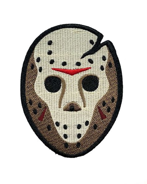 A pop culture patch inspired by the classic slasher movie series Friday the 13th. This Voorhees mask will instill fear into all who you it on your camp backpack.Embroidered jacket patchIron-on backing100% embroidered designCustom, heat-cut shapeMeasurements: 2.6" x 3.4" By Monsterologist Camp Backpack, Jason Voorhees Hockey Mask, Halloween Patches, Battle Jackets, Hockey Mask, Slasher Movies, Battle Jacket, Horror Movie Art, Movie Series