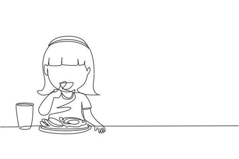 Single one line drawing little boy eating fresh vegetable salad and showing thumb up sign. Child eating salad. Healthy food for kids. Modern continuous line draw design graphic vector illustration 8720789 Vector Art at Vecteezy Eating Breakfast Drawing, Girl Eating Drawing, Healthy Morning Breakfast, Eating Drawing, Fresh Vegetable Salad, Healthy Food For Kids, Thumbs Up Sign, Girl Eating, Happy Child