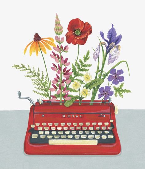 hand-painted illustration,creative design,hand-painted,illustration,cartoon,greeting,card,cover,creative,design Soyut Sanat Tabloları, Art Et Illustration, Hand Painted Flowers, Typewriter, Art Sketchbook, Character Illustration, Character Concept, Wallpaper Iphone, Manga Art