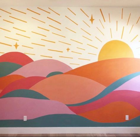 Sunrise Interior Mural - Jessica Csanky Art Christian Wall Mural Ideas, Easy Painted Wall Murals, Diy Painted Mural Ideas, Sunrise Mural Painting, Easy Playroom Mural, Biblical Murals, Christian Murals Wall Art, Sunset Mural Painting, Classroom Wall Mural