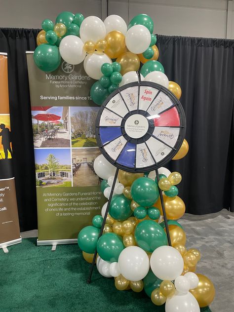 Green, gold and white balloons Retractable Banner Design, Tradeshow Banner Design, Trade Show Booth, Trade Show Booth Design, Balloon Shop, Retractable Banner, Show Booth, Trade Show Display, Tradeshow Booth