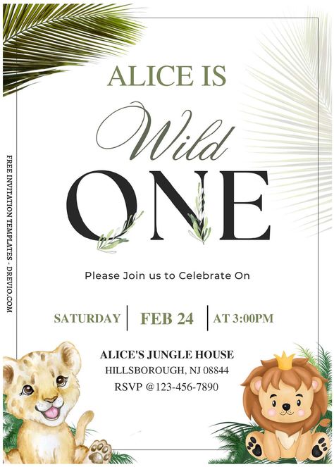 Nice (Free Editable PDF) Adorable Wild Ones Lion Birthday Invitation Templates           Step into the wild world of birthdays with our adorable Wild Ones Lion-themed PDF birthday invitation templates! These templates are designed to ... Lion King Party Invitations, Lion Guard Birthday Invitations, Lion King 1st Birthday Invitation, Wild One Invitation Template, Lion Birthday Invitations, Lion Birthday, Jungle House, Safari Adventure, Free Printable Invitations