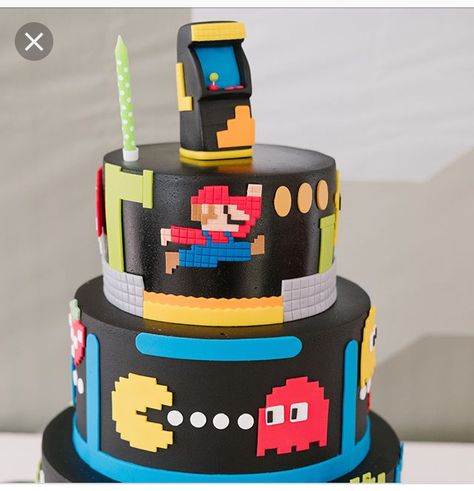 Arcade Birthday Cake, Arcade Themed Birthday Party, Arcade Cake, Birthday Party Pokemon, Nintendo Cake, Arcade Birthday, Arcade Birthday Parties, Games Birthday Party, Birthday Party Video