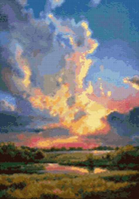 "Another dramatic sunset cross stitch pattern. This chart uses 50 DMC colors and the finished size is 140 x 200 stitches, which is approximately - *8.75\" x 12.5\" - 16 count Aida (222mm x 318mm) *10\" x 14\" - 14 count Aida (254mm x 356mm) *7.7\" x 11\" - 18 count Aida (196mm x 280mm) You will receive an Instant Download PDF file that contains - *A complete chart with black and white symbols *A second version of the chart that features black and white enlarged symbols for easy viewing *A third Sunset Cross Stitch Pattern, Fiery Sunset, Landscape Pattern, Big Cross, Cross Stitch Landscape, Cross Stitch Pictures, Crochet Tapestry, Cute Embroidery, Bead Loom Patterns