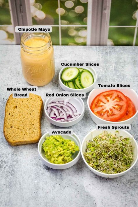 Avocado Sprouts Sandwich - The Best Vegetarian Recipes Plant Based Sandwich, Sprouts Sandwich, Sprout Sandwich, Homemade Whole Wheat Bread, Chipotle Mayonnaise, Onion Sprouts, Chickpea Salad Sandwich, Grilled Avocado, Chipotle Mayo