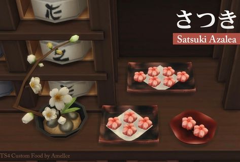 [RECIPE] Satsuki Azalea Nerikiri | Patreon Azalea Flower, Japanese Shop, The Sims 4 Pc, Japanese Sweet, Japanese Kitchen, Sims 4 Mods Clothes, Japan Culture, Sims 4 Build, Minecraft Designs