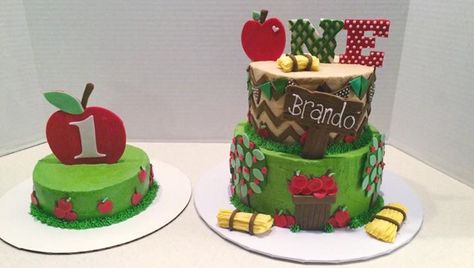 Apple of my eye first birthday cake and smash cake Apple Smash Cake 1st Birthdays, Apple Themed Smash Cake, Apple Theme Birthday Cake, Apple Smash Cake, Apple Theme Cake, Summer Sugar Cookies, Apple Birthday, Baby Girl 1st Birthday, Farm Birthday Party