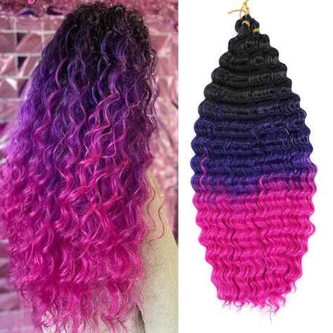 PRICES MAY VARY. 【Deep Curly Braiding Hair Material】: High Quality Low Temperature Synthetic Fiber Hair, soft and silky. Close to human hair crochet braiding hair. Curly Crochet Hair Package】: 22 Inch Curly Crochet Hair, 3packs/Lot with a crochet hook, 85g/Pack, usually 3-5 Packs Are Enough For a Head. The package you get is about 300g. 【Ocean Wave Crochet Hair Advantages】: Ocean Wave Crochet Hair Easy to Separate and Install, And Easy To Install. It Can be Made Different New Hairstyles. Lightwi Ocean Wave Crochet, Human Hair Crochet, Curly Braiding Hair, Ocean Wave Crochet Hair, Crochet Braiding Hair, Purple Braids, Rainbow Braids, Wave Crochet, Braiding Hair Extensions