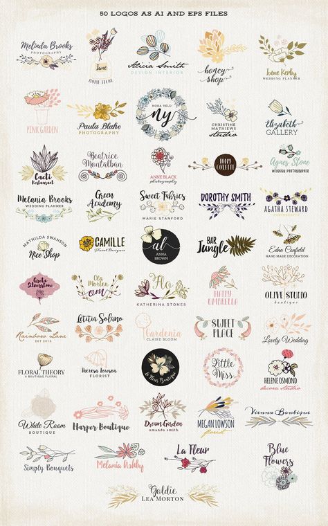 50 Floral Logos - Logos Great Logo Design, Feminine Branding Logo, Logo Fleur, Logo Generator, Soya Mumu, 50% Logo, Flyers Design, Vintage Logos, Create Logo