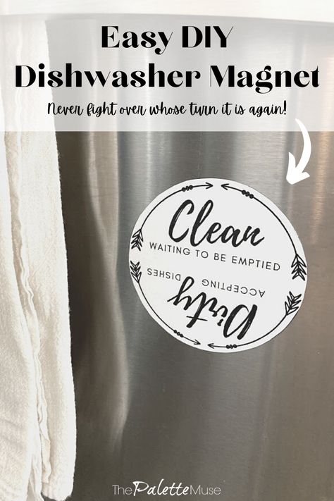 Never fight over whose turn it is again! This cute little clean/dirty dishwasher magnet will help keep everyone on track with the dishes. It takes just a minute to put together, with just a couple of craft supplies! Funny Clean Dirty Dishwasher Sign, Cricut Dishwasher Magnet, Dirty/clean Dishwasher Sign, Clean Dirty Dishwasher Sign Printable, Diy Dishwasher Magnet, Dirty Clean Dishwasher Sign, Dishwasher Sign Diy, Dirty Dishes Sign, Clean Dirty Dishwasher Sign