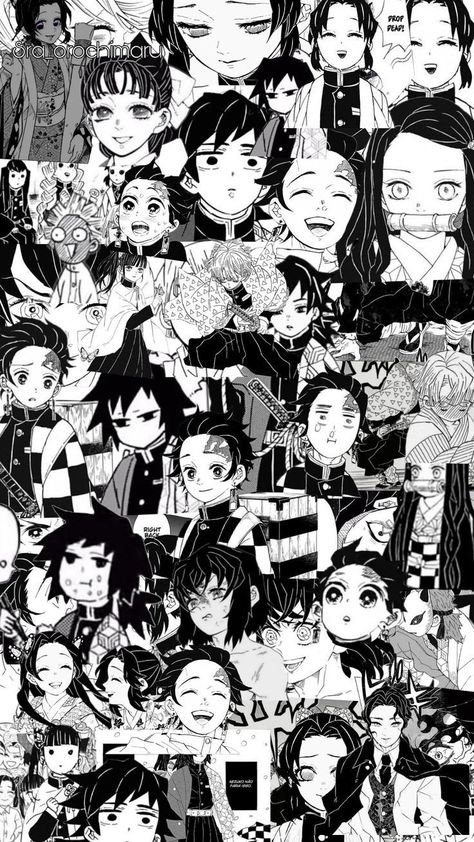 Anime Newspaper Wallpaper, Manga Collage Wallpaper Aesthetic, Black And White Anime Manga Wallpaper, Demon Slayer Wallpaper Manga, Demon Slayer Manga Wallpaper, Black And White Anime Wallpaper, Manga Wallpaper Black And White, Kny Wallpapers, Black And White Wallpapers