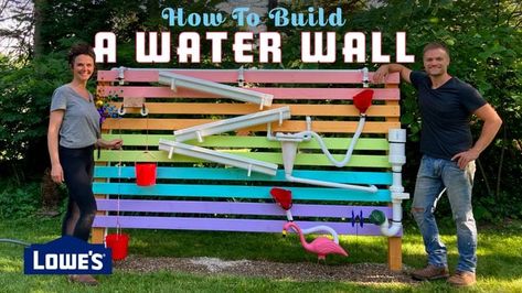 How to Build a Water Wall Water Wall Diy Kids, Diy Kids Water Table, Diy Water Play For Kids, Water Wall Kids, Diy Water Table For Kids, Diy Water Wall For Kids, Outdoor Sensory Wall, Diy Water Play, Outdoor Water Wall