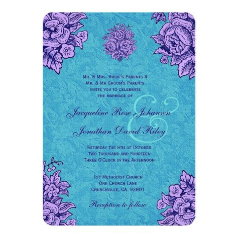 Purple and Teal Vintage Flowers Wedding V33 Card Orchid Wedding Color, Purple And Teal Wedding, Purple Blue Wedding, Teal Wedding Theme, Wedding Flowers Purple, Wedding Notebook, Palace Wedding, Corsage And Boutonniere, Orchid Wedding