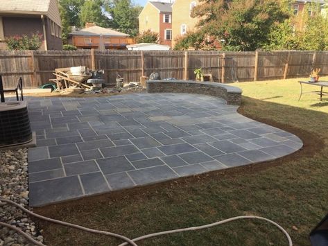 Garden Around Patio, Front Of House Patio, Small Yard Patio, Stone Patio Designs, Backyard Escape, Patio Installation, Backyard Layout, Patio Layout, Concrete Patio Designs