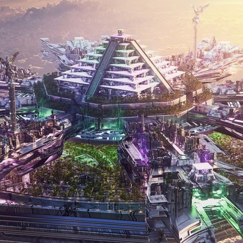 Aztec City, Scifi Environment, The Art Showcase, Art Showcase, Sci Fi City, Modelos 3d, Cityscape Art, Fantasy City, Futuristic Art